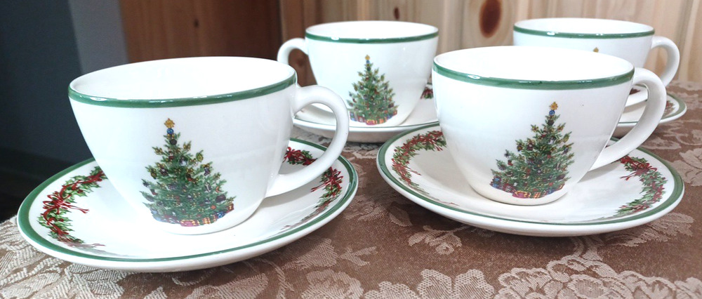Christopher Radko Traditions Holiday Christmas Celebrations 4 Cup & Saucer Sets